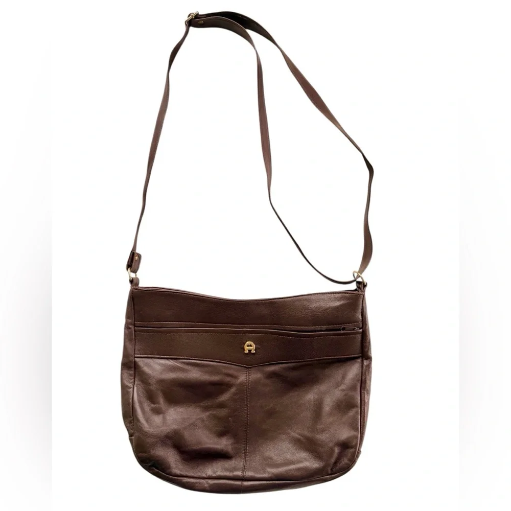 Etienne Aigner Genuine Leather Chocolate Brown Adjustable Strap Handbag Purse